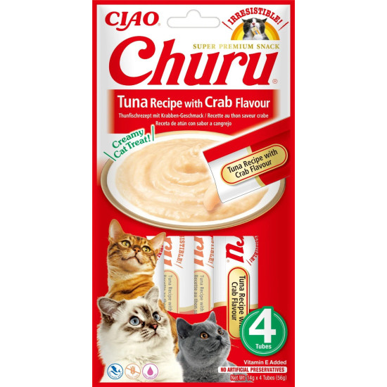 Churu Ton cu aromă de crab, 4 x 14 g – recompensă cremoasă pentru pisici